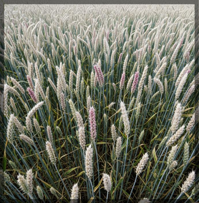 A wheat field severely affected by Fusarium head blight