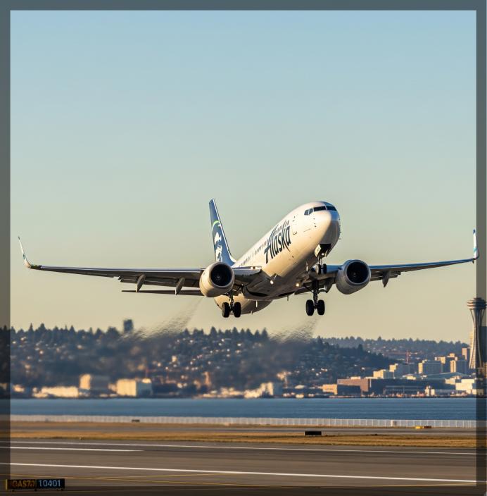 An Alaska Airlines flight departs Seattle