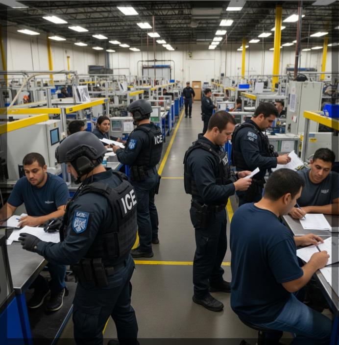 ICE agents execute a search warrant