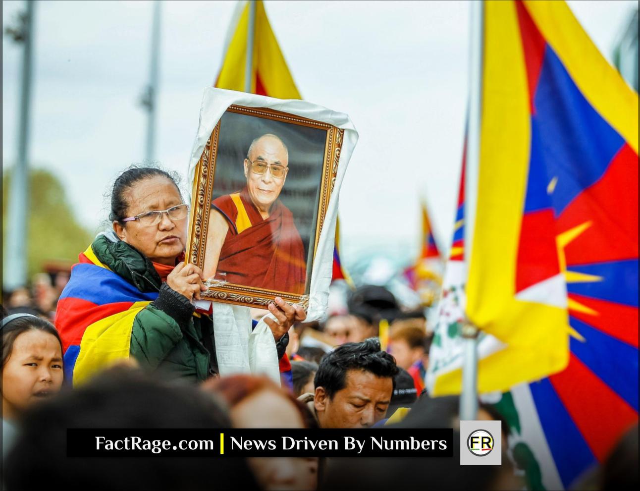Demonstrators supporting the Dalai Lama