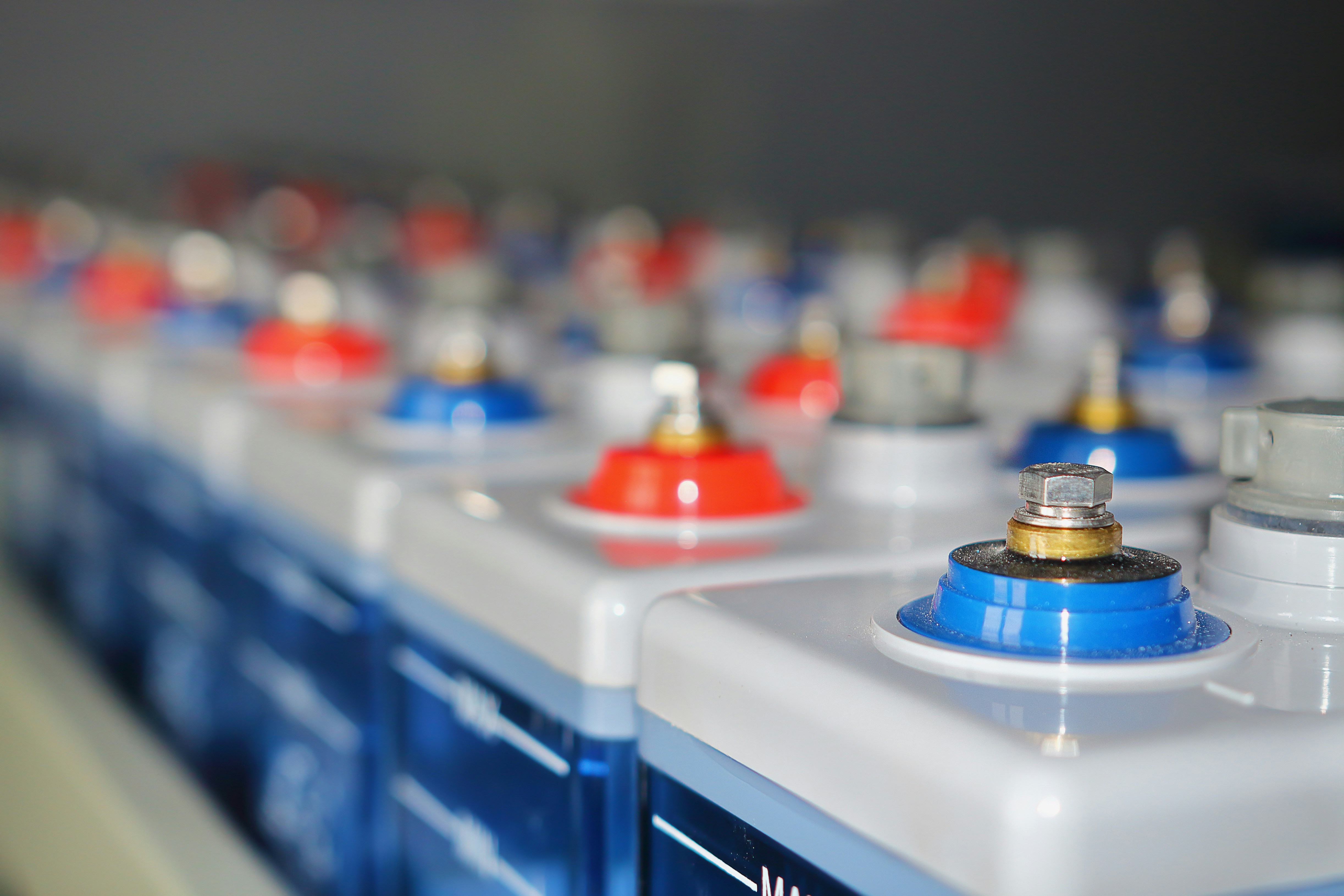 A bank of industrial batteries